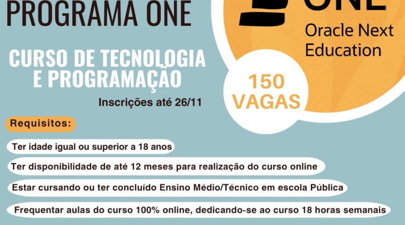 Moura, em parceria com a Oracle, abre 150 vagas para curso online gratuito de Tecnologia e Programação