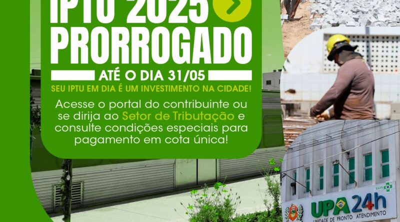 Prefeitura de Belo Jardim prorroga pagamento do IPTU 2025 com desconto especial até o dia 31 de maio