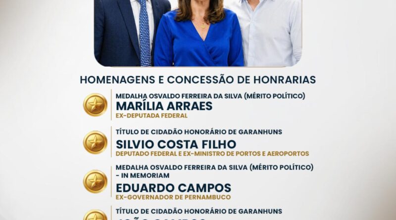 Câmara de Garanhuns homenageia Marília Arraes, Silvio Costa Filho e João Campos em sessão solene nesta quinta