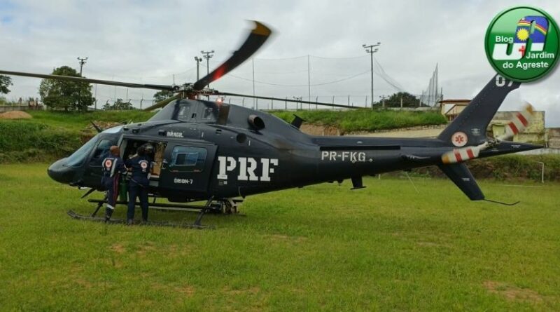 Vítima de colisão frontal entre motos é resgatada de helicóptero em Bom Jardim