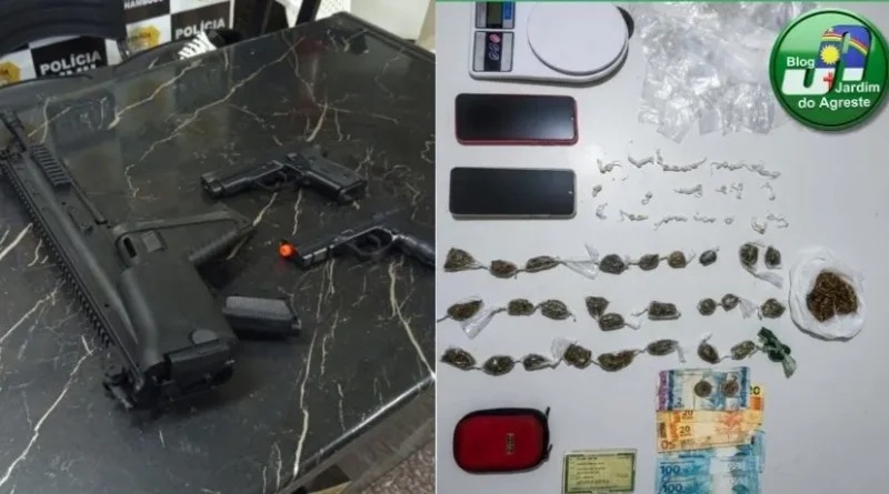Polícia Militar apreende simulacros de armas e prende suspeitos por tráfico de dr0g@s, em Belo Jardim