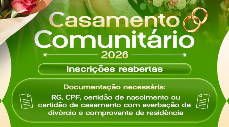 Últimas vagas: inscrições para o Casamento Comunitário 2026 são reabertas em Belo Jardim