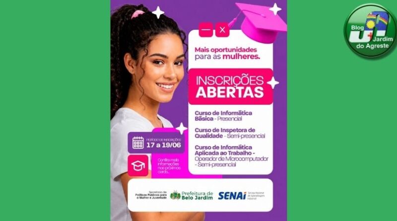 Prefeitura de Belo Jardim abre inscrições para cursos de Informática Básica, Inspetor de Qualidade e Operador de Microcomputador para mulheres