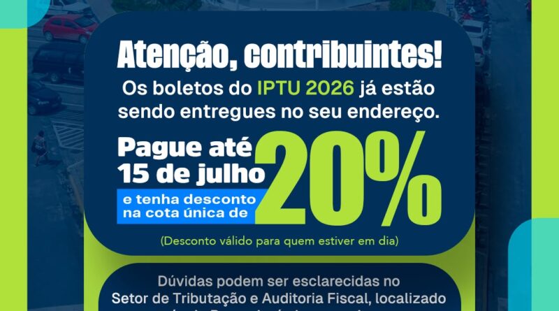 Boletos do IPTU 2026 já estão sendo entregues em Belo Jardim