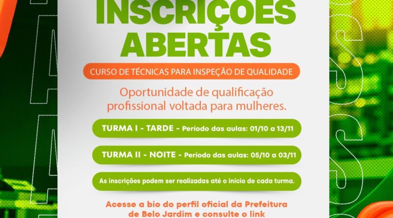 Inscrições abertas para curso gratuito que ensina mulheres de Belo Jardim a trabalhar com controle de qualidade